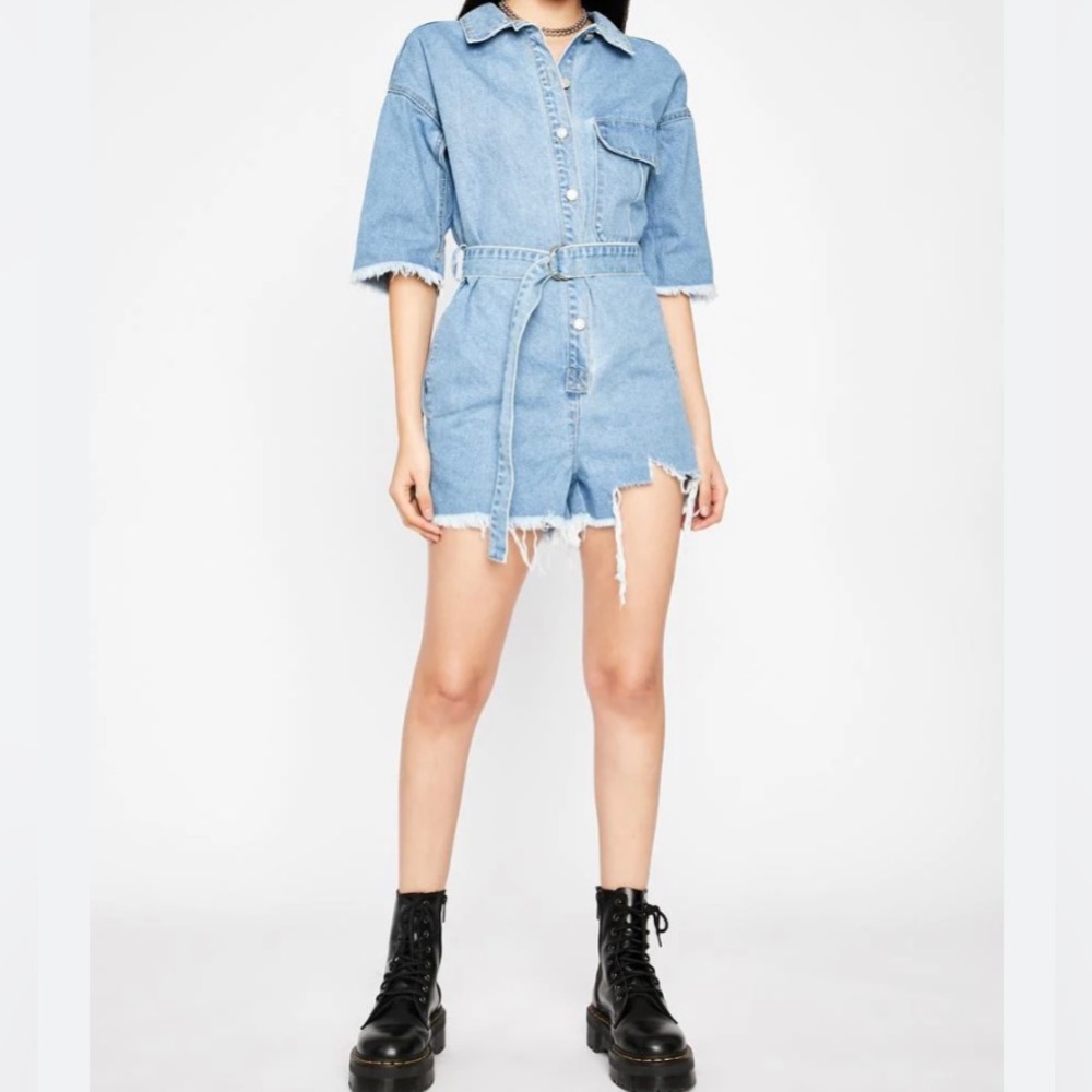 JLUXLABEL Denim Distressed Romper